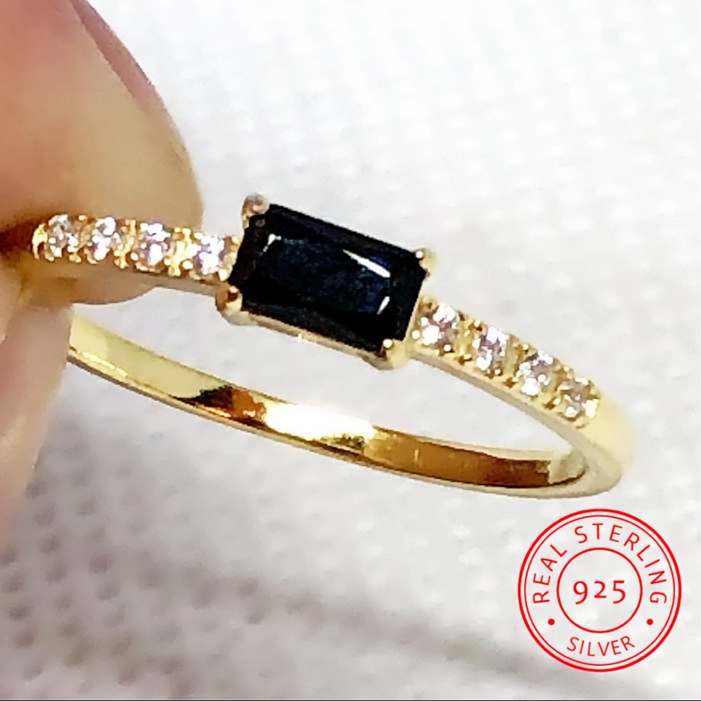 18k Yellow Gold Plated Sterling Silver Black & White Zircon Diamond Ring!